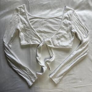 Ardene white cotton pointelle shrug bolero waist bow tie Sz S coquette pilates